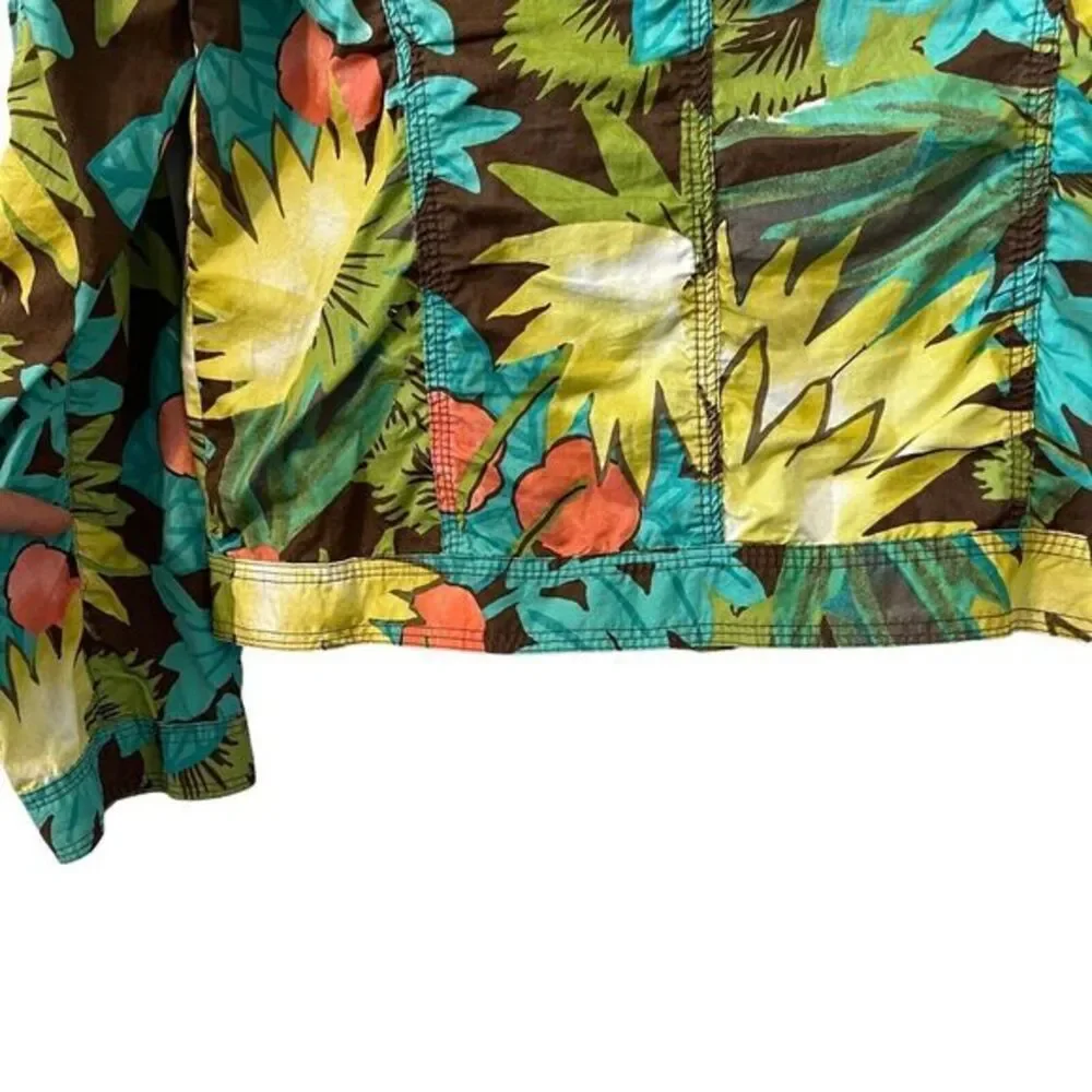 Chicos Tropical Floral Print Denim Jacket Women Size 0 Chicos - XS  Button Front